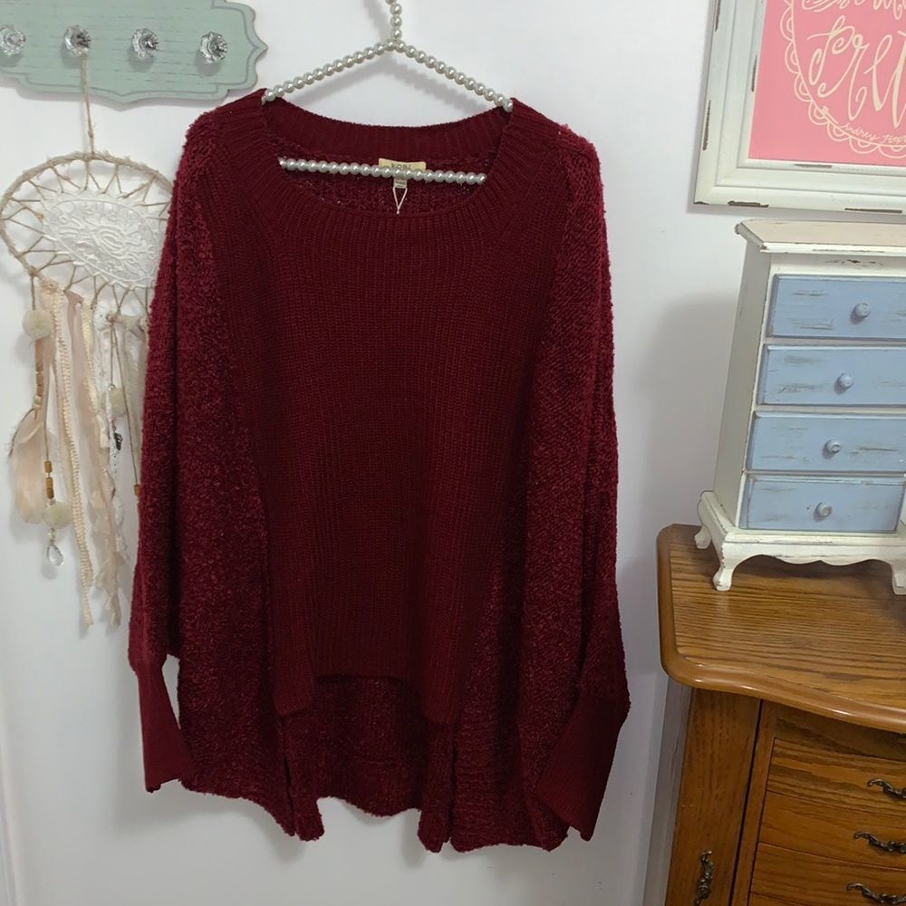 NEW Kori America Women Sweater XL XXL Merlot Red High Low Oversized Knit Cozy